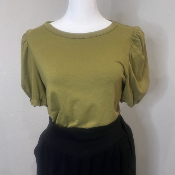 Women's Olive Green Puff Sleeve Top - Picture 2 of 7